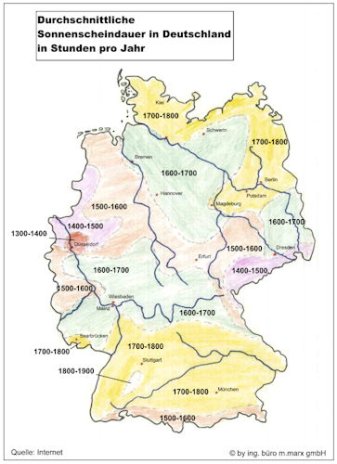 Durchschnittliche Sonnenscheindauer in Deutschland